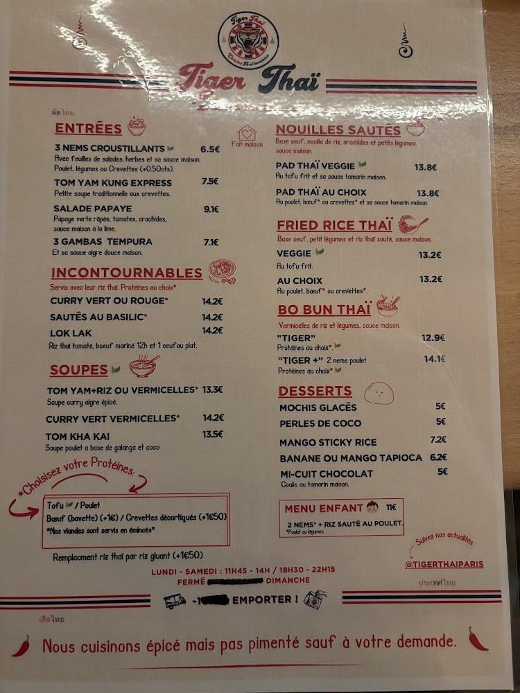 🇹🇭 Tïger Thaï Paris - Batignolles - Menu Image 1